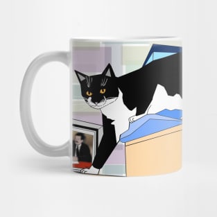 Cute Tuxedo Cat up high. You cant get me Copyright by TeAnne Mug